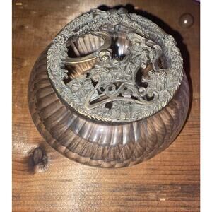 Vintage USA Made Rawcliffe Pewter Top Potpourri Pot Christmas